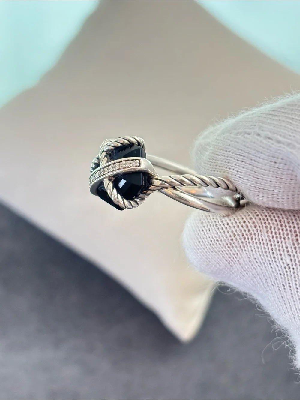 David Yurman Cable Wrap Ring with Black Onyx & Diamonds 7